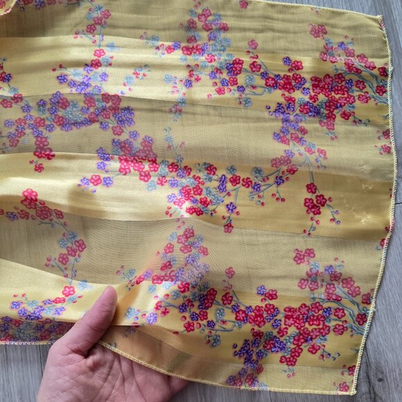 butter yellow pink floral print boho rectangle medium length scarf - Picture 2 of 5
